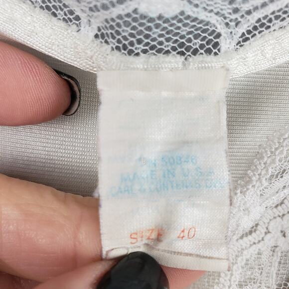 Vintage 40 Lace Trim Lingerie Slip Dress White Y2K Sabrina Carpenter Angelcore - Picture 9 of 10